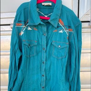 Ariat Turquoise Teal Girls Youth Size 16 rodeo shirt stock show arrows